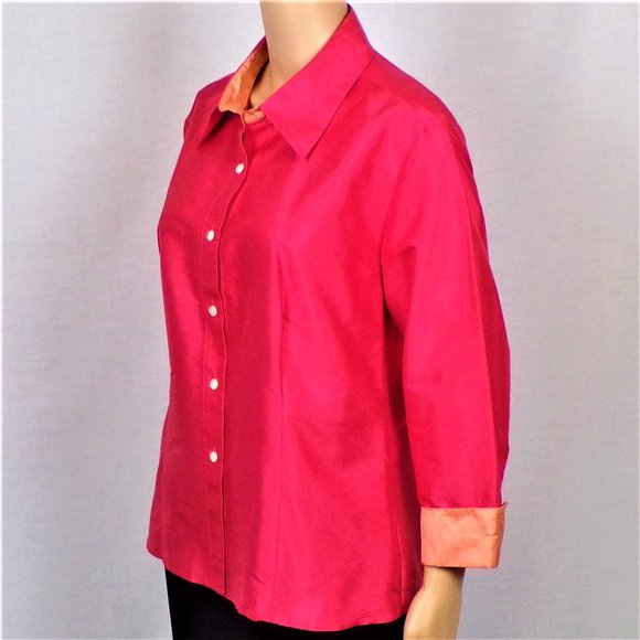 SILK! ISABELA D. size 14 orange long-sleeve shirt/blouse 100% silk DC only - Picture 10 of 14